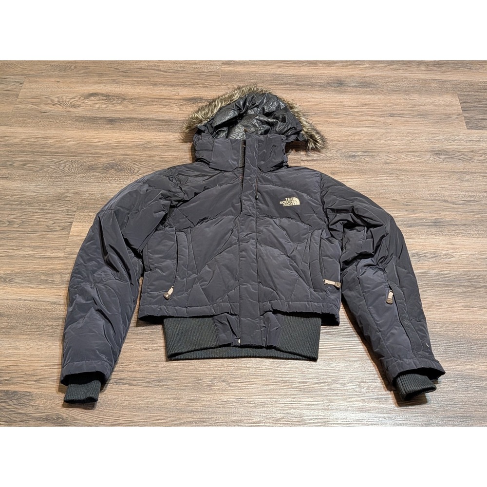 The North Face 600 Down Puffer Jacket Womens XS Black Faux Fur Hood Bomber